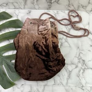 Mervyns Vintage Y2k Velvet Backpack New Brown Ombre Drawstring Bag Purse Boho
